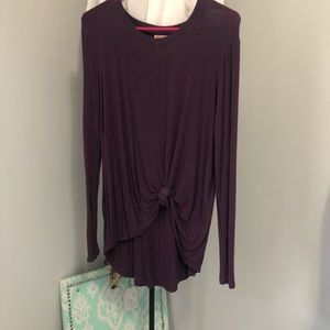 Dark Purple Long Sleeve Shirt with Knotted Front